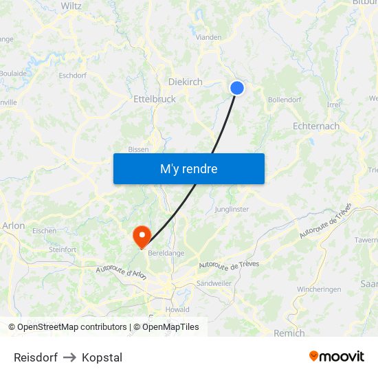 Reisdorf to Kopstal map