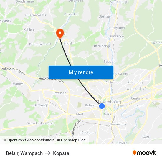 Belair, Wampach to Kopstal map