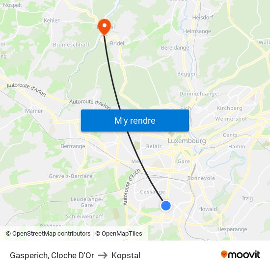 Gasperich, Cloche D'Or to Kopstal map