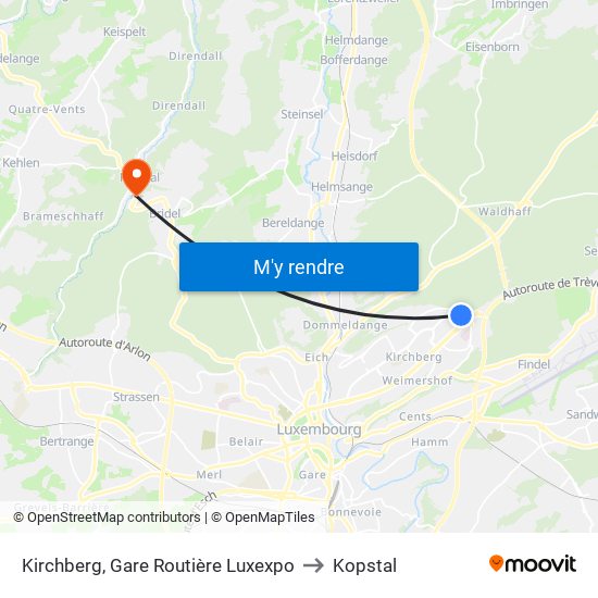 Kirchberg, Gare Routière Luxexpo to Kopstal map