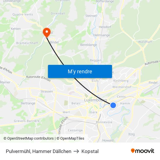 Pulvermühl, Hammer Dällchen to Kopstal map