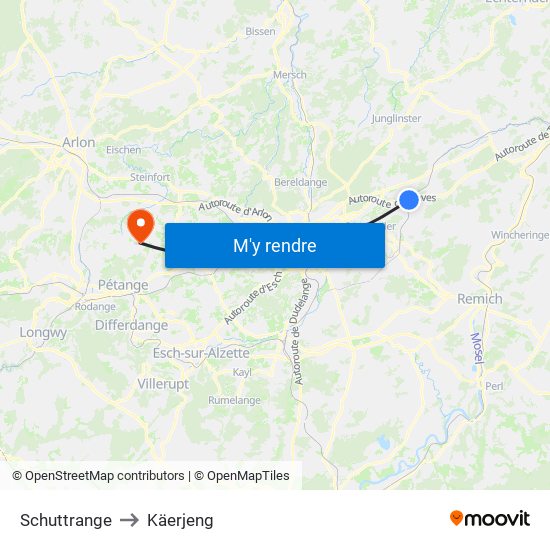 Schuttrange to Käerjeng map