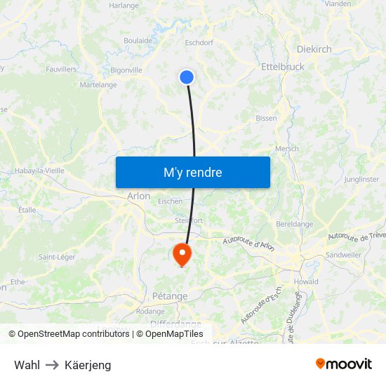 Wahl to Käerjeng map