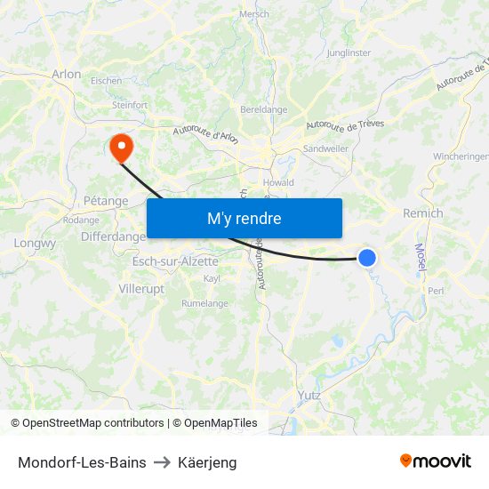 Mondorf-Les-Bains to Käerjeng map