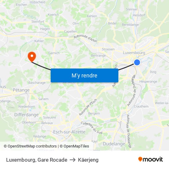 Luxembourg, Gare Rocade to Käerjeng map