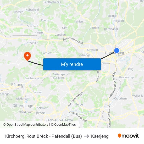 Kirchberg, Rout Bréck - Pafendall (Bus) to Käerjeng map