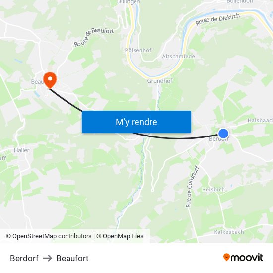 Berdorf to Beaufort map