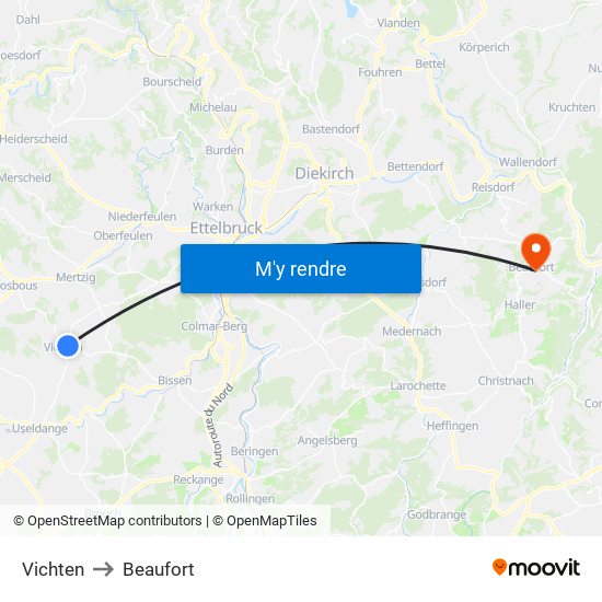 Vichten to Beaufort map