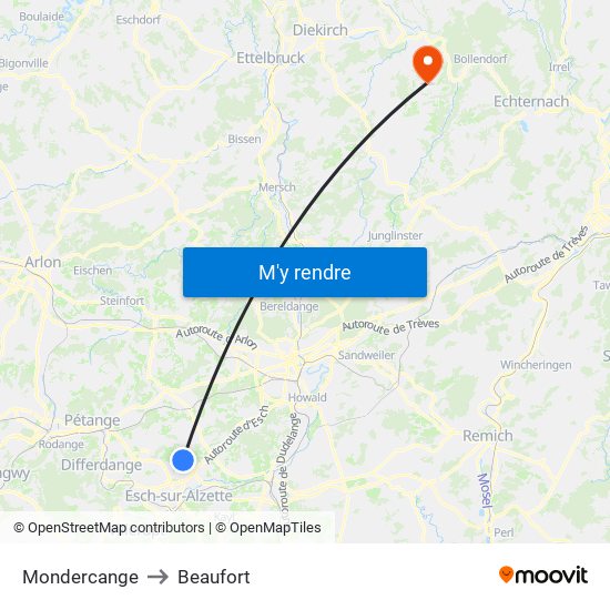 Mondercange to Beaufort map