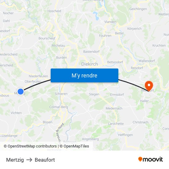 Mertzig to Beaufort map