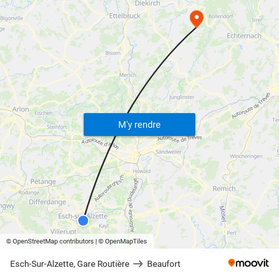 Esch-Sur-Alzette, Gare Routière to Beaufort map