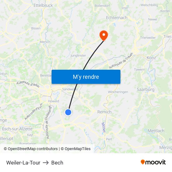 Weiler-La-Tour to Bech map