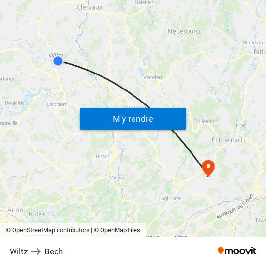 Wiltz to Bech map