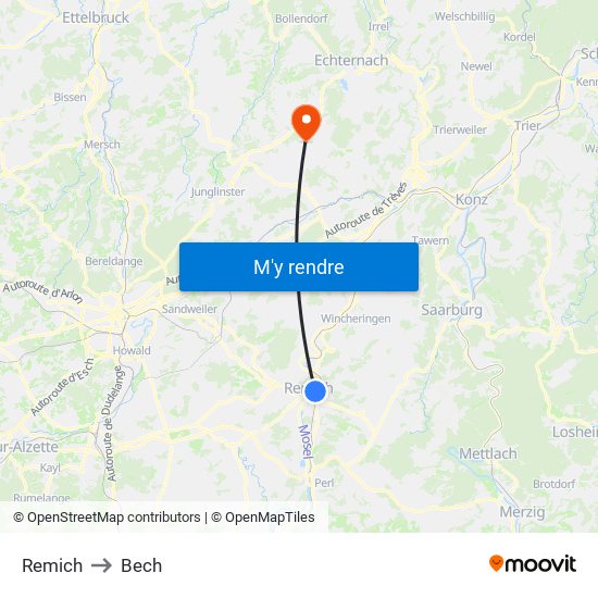 Remich to Bech map