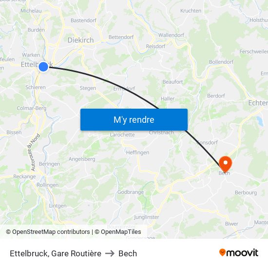 Ettelbruck, Gare Routière to Bech map