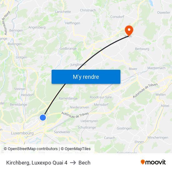 Kirchberg, Luxexpo Quai 4 to Bech map