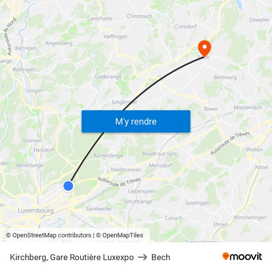 Kirchberg, Gare Routière Luxexpo to Bech map