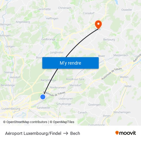 Aéroport Luxembourg/Findel to Bech map