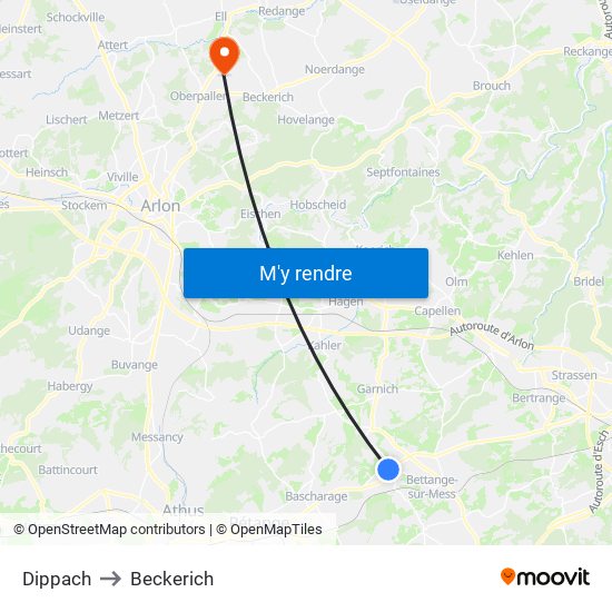 Dippach to Beckerich map