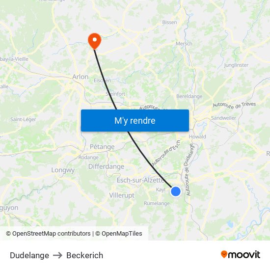 Dudelange to Beckerich map