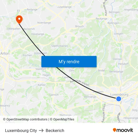 Luxembourg City to Beckerich map