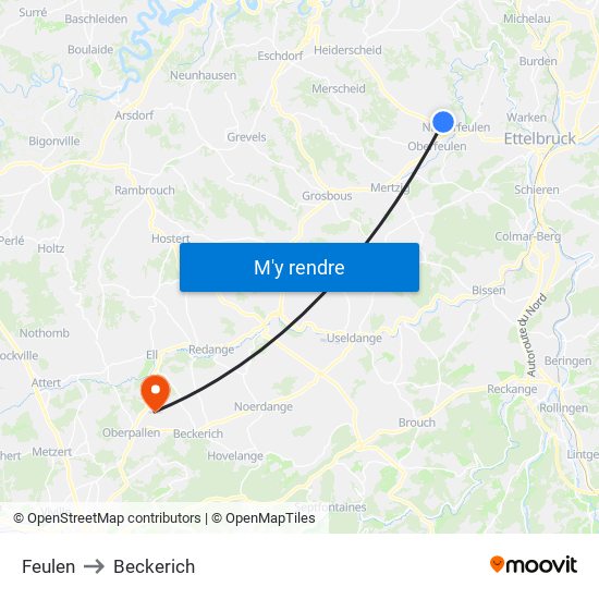 Feulen to Beckerich map