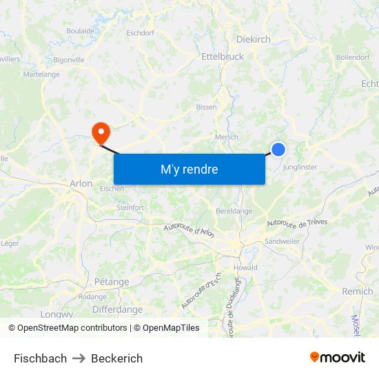 Fischbach to Beckerich map