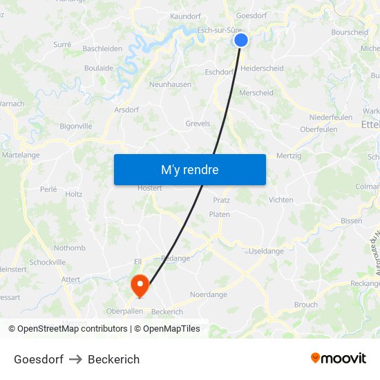 Goesdorf to Beckerich map