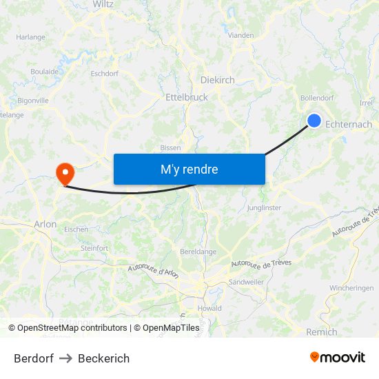 Berdorf to Beckerich map