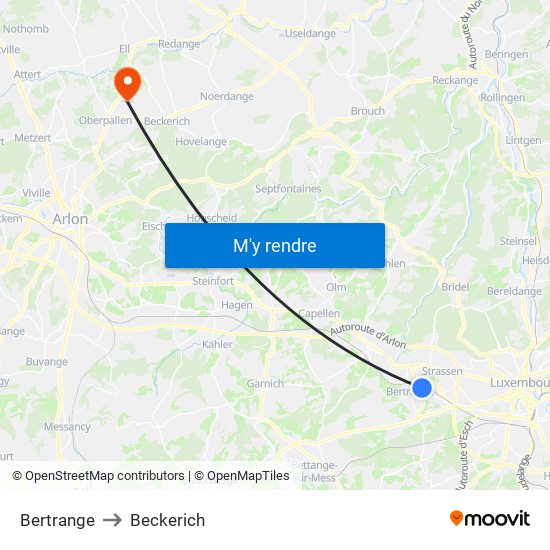 Bertrange to Beckerich map