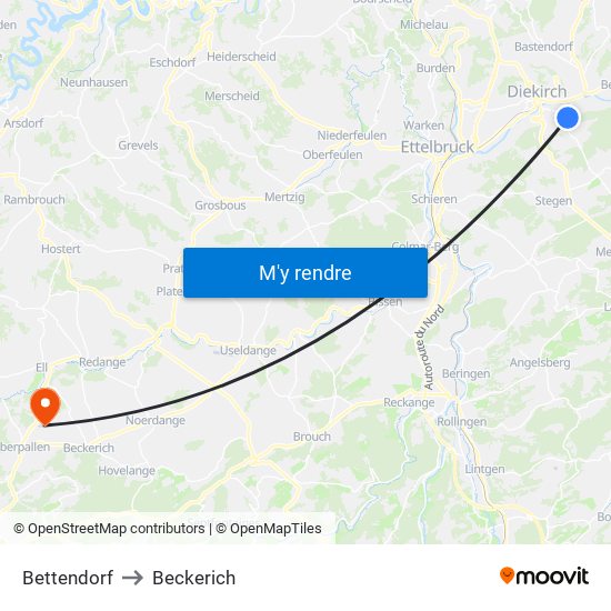 Bettendorf to Beckerich map
