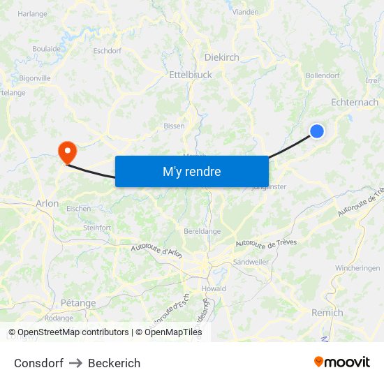 Consdorf to Beckerich map
