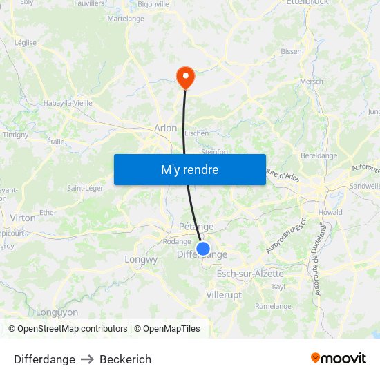 Differdange to Beckerich map