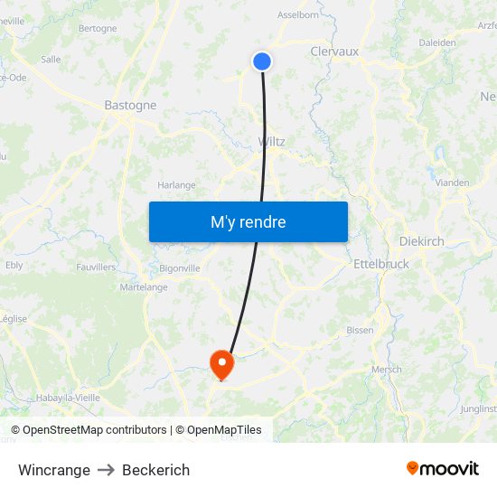 Wincrange to Beckerich map