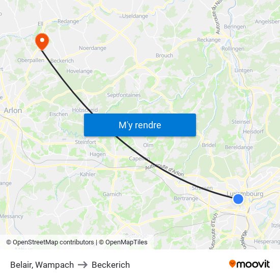 Belair, Wampach to Beckerich map