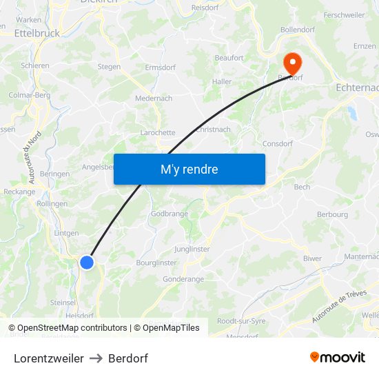 Lorentzweiler to Berdorf map