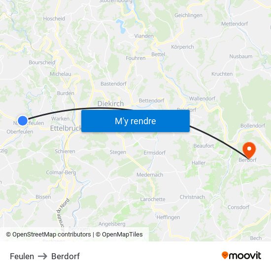 Feulen to Berdorf map