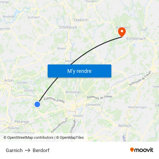 Garnich to Berdorf map