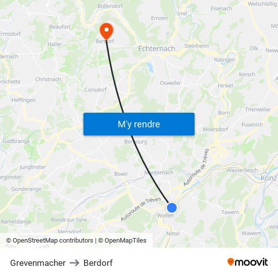 Grevenmacher to Berdorf map