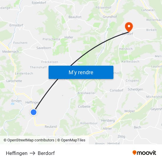 Heffingen to Berdorf map