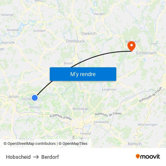 Hobscheid to Berdorf map