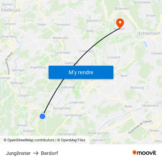 Junglinster to Berdorf map