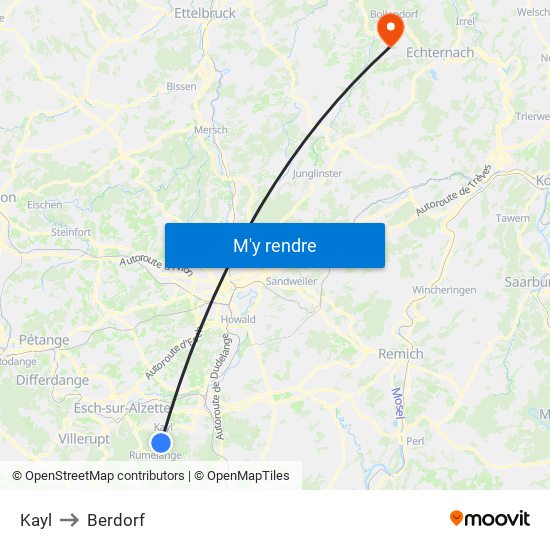 Kayl to Berdorf map