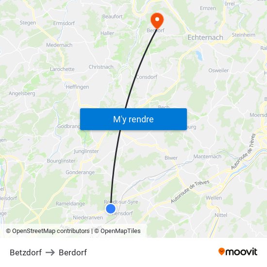 Betzdorf to Berdorf map