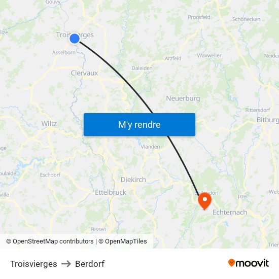 Troisvierges to Berdorf map
