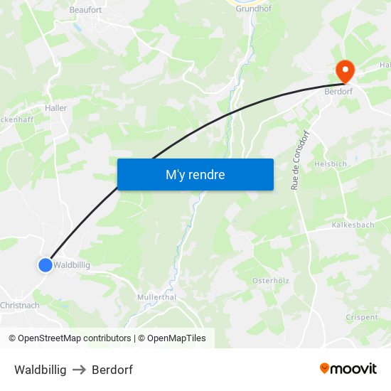 Waldbillig to Berdorf map