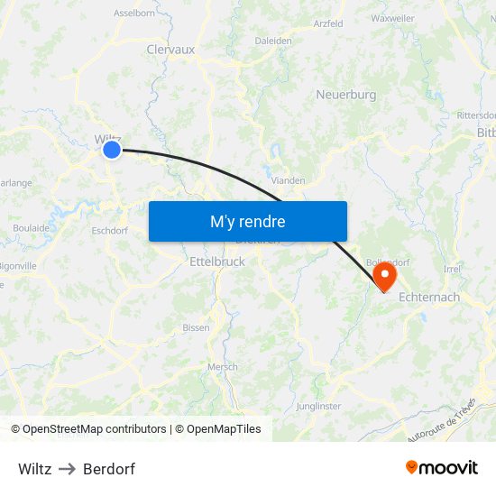 Wiltz to Berdorf map