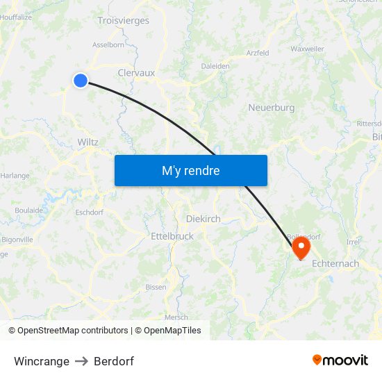 Wincrange to Berdorf map