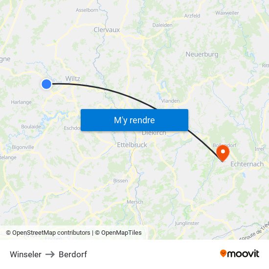 Winseler to Berdorf map