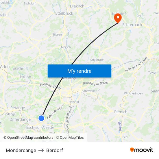 Mondercange to Berdorf map